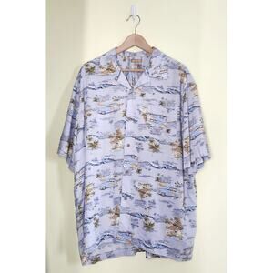 George Hawaiian Button Up Shirt Mens Large Blue Printed Tropical Beach Casual